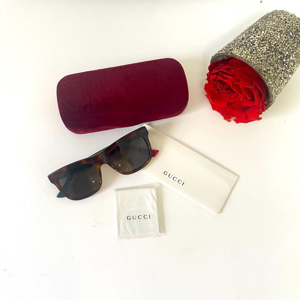 Gucci Authentic 54mm Havana Logo Signature Square Sunglasses - New! -Reemoly